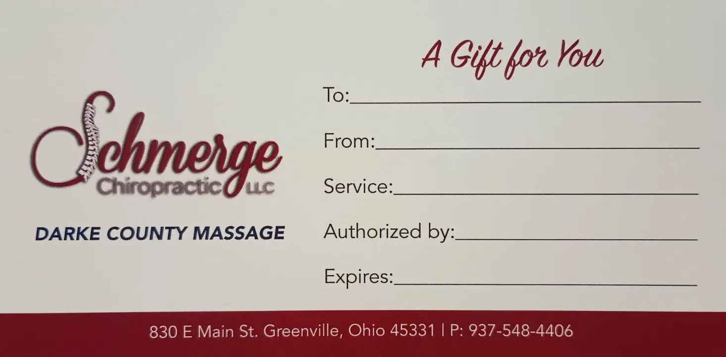 A gift certificate for massage therapy in the form of a business card.